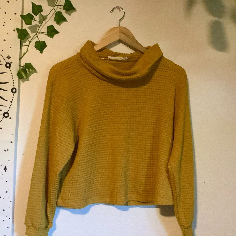 Mustard, waffle top, cowl neck, Lush brand,